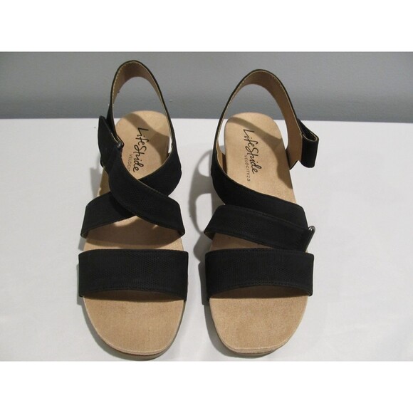 LifeStride Breeze Women’s Strappy Wedge Sandals Black 8W NWOB Cork Espadrille - Picture 3 of 10